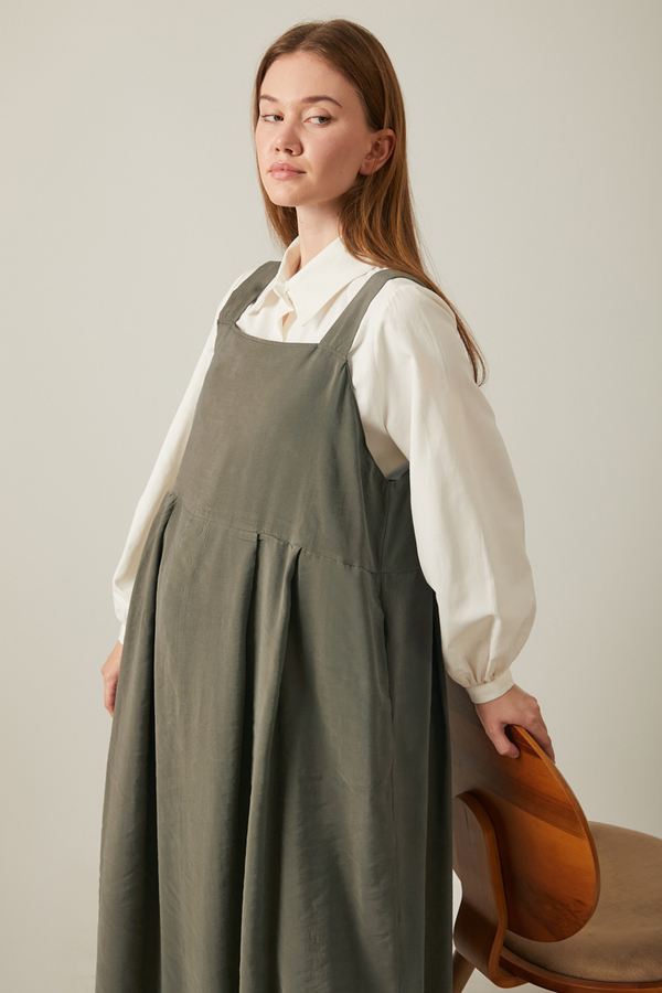 Pleated Modal Pinafore Khaki - 5