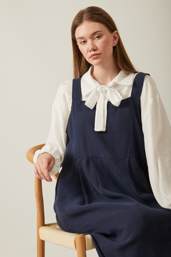 Pleated Modal Pinafore Navy Blue - 12