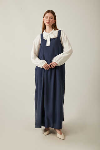Pleated Modal Pinafore Navy Blue - 7
