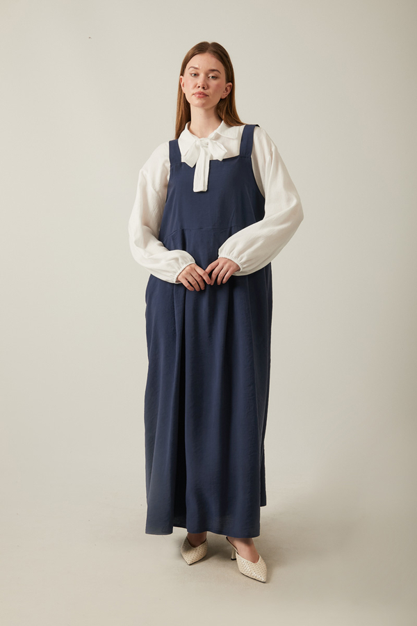 Pleated Modal Pinafore Navy Blue - 7