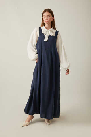 Pleated Modal Pinafore Navy Blue - 9