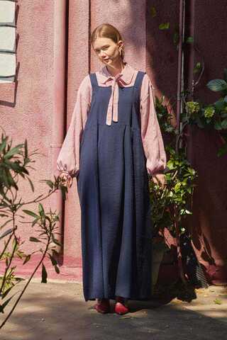 Pleated Modal Pinafore Navy Blue - 1