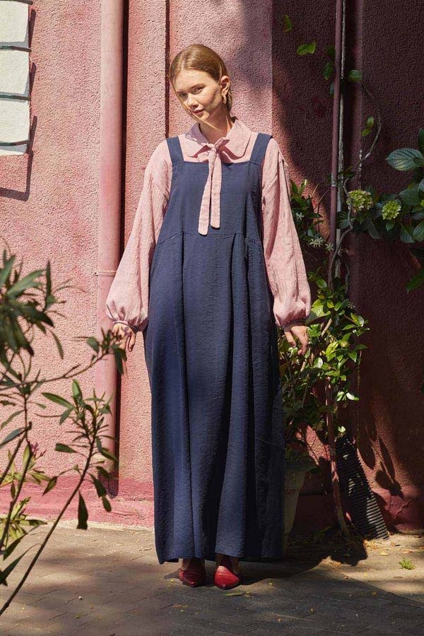 Pleated Modal Pinafore Navy Blue