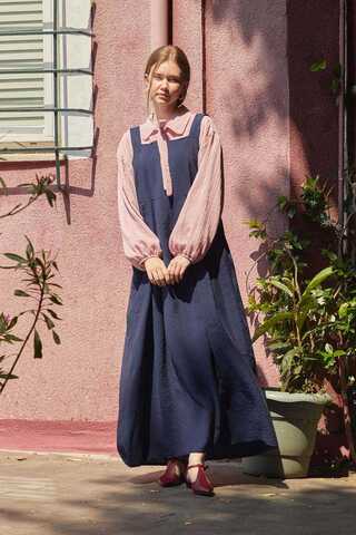 Pleated Modal Pinafore Navy Blue - 3