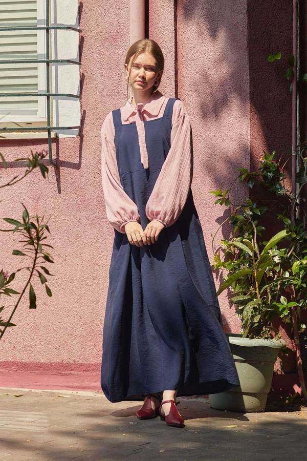 Pleated Modal Pinafore Navy Blue - 3