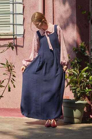 Pleated Modal Pinafore Navy Blue - 4