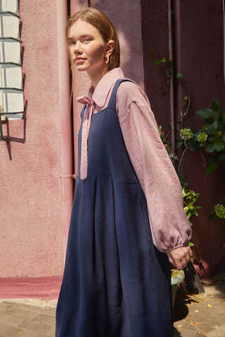 Pleated Modal Pinafore Navy Blue - 2