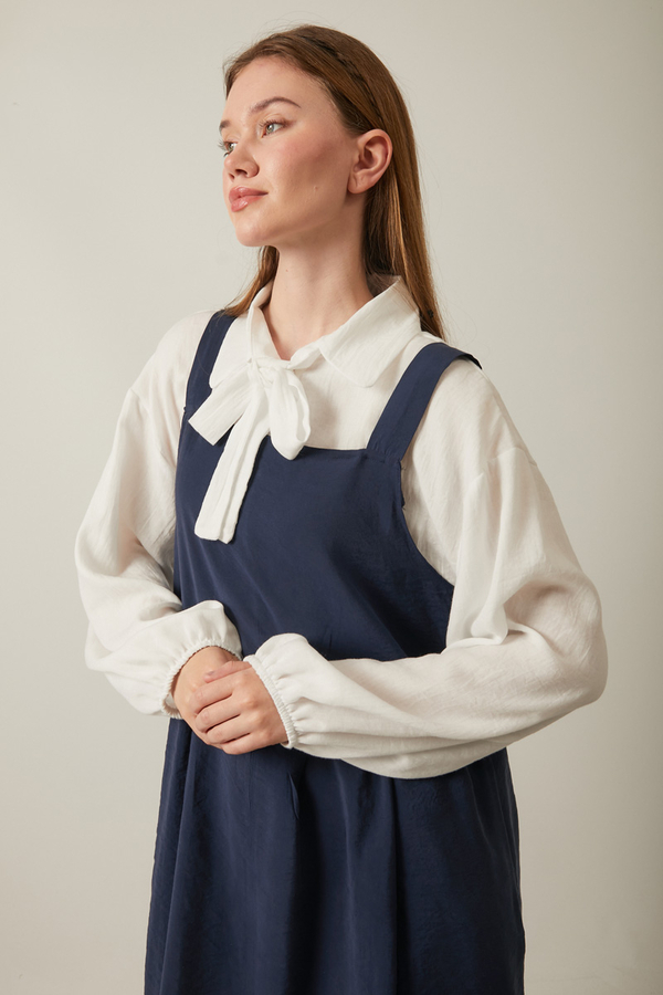Pleated Modal Pinafore Navy Blue - 11
