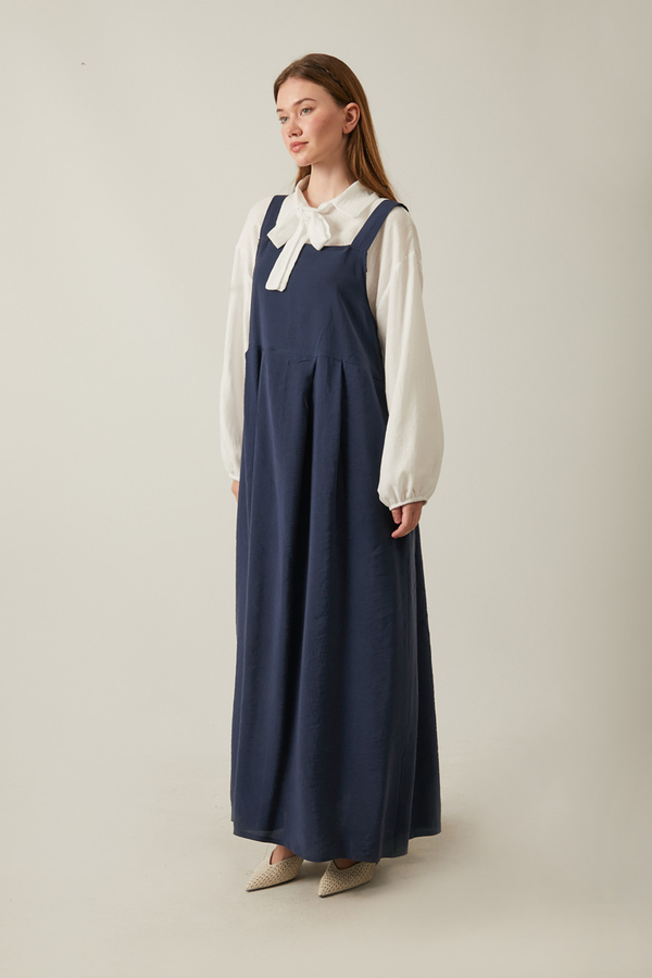 Pleated Modal Pinafore Navy Blue - 14