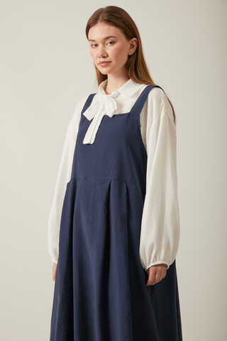 Pleated Modal Pinafore Navy Blue - 8