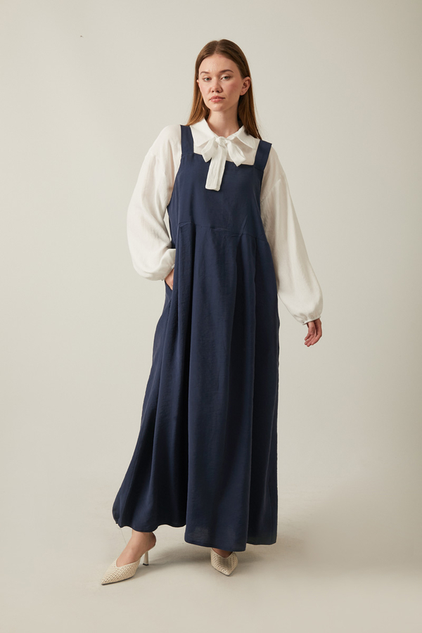 Pleated Modal Pinafore Navy Blue - 9