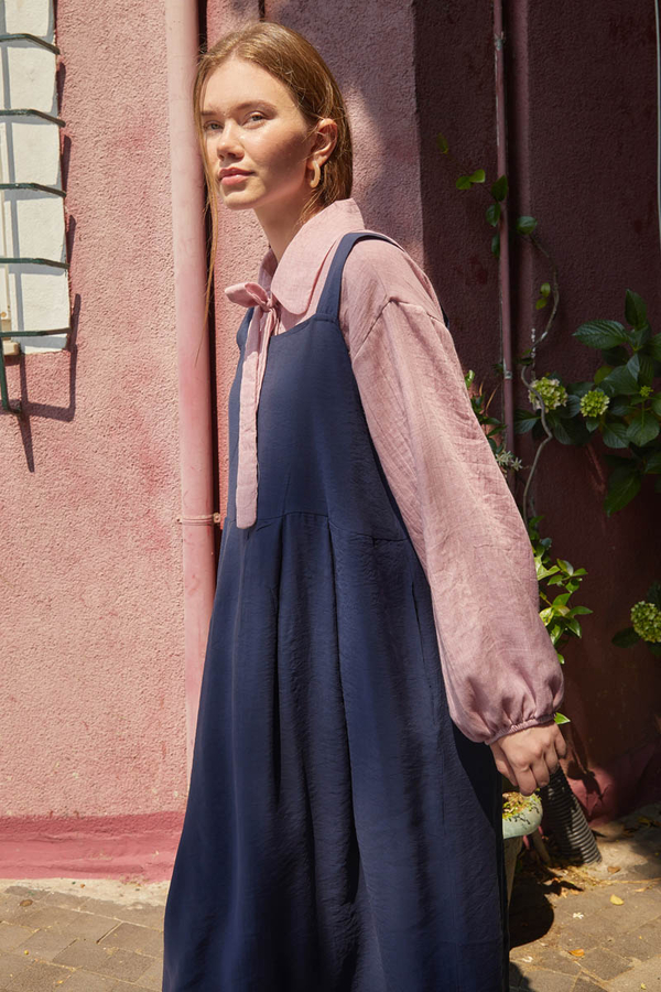 Pleated Modal Pinafore Navy Blue - 2