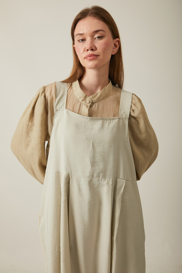 Pleated Modal Pinafore Stone - 10