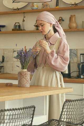 Pleated Modal Pinafore Stone - 3