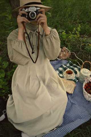 Pleated Modal Pinafore Stone - 1