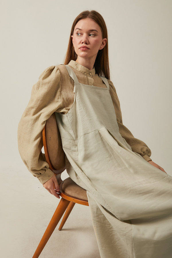 Pleated Modal Pinafore Stone - 18