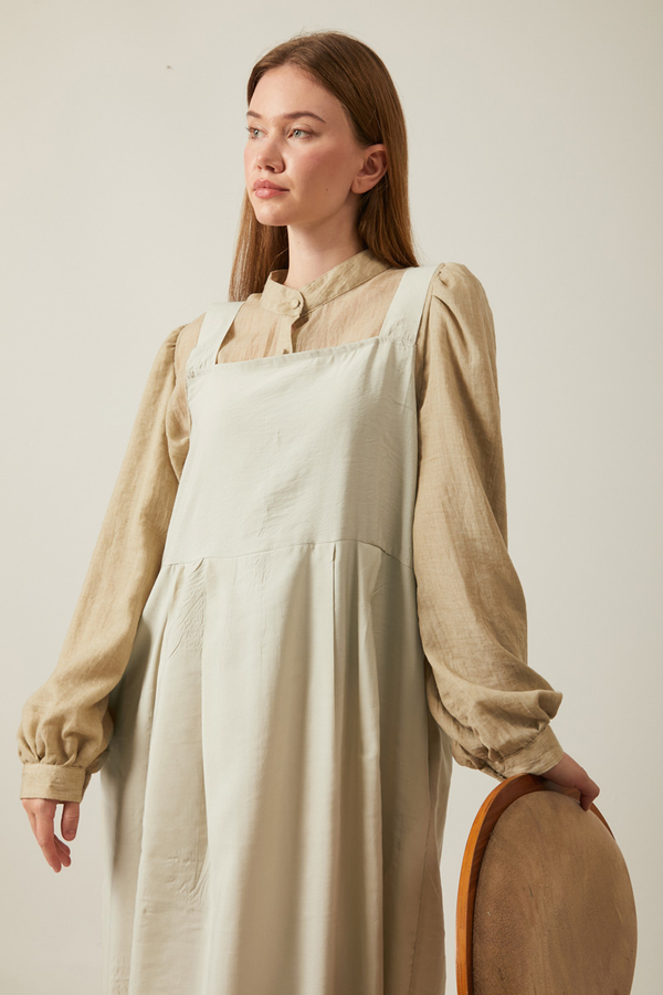 Pleated Modal Pinafore Stone - 19