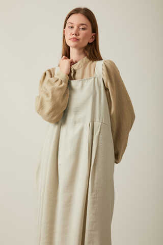 Pleated Modal Pinafore Stone - 21