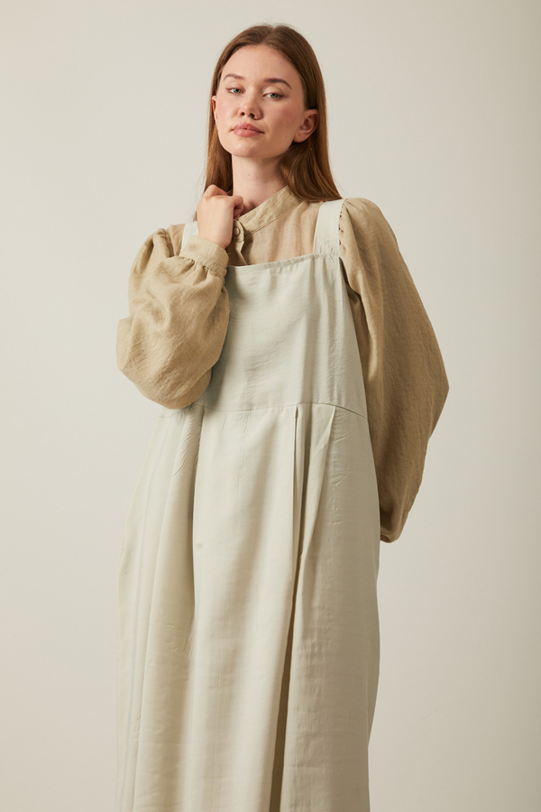 Pleated Modal Pinafore Stone - 21