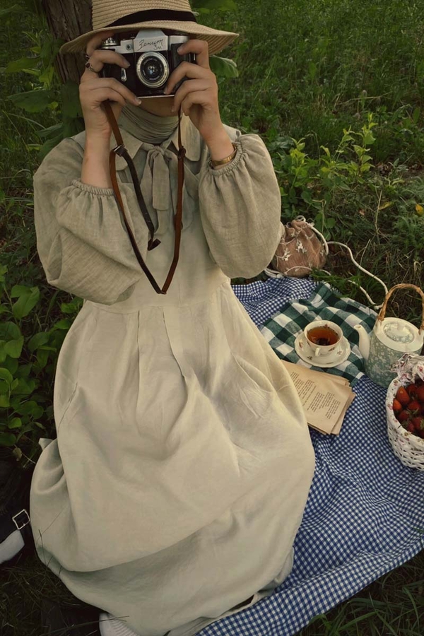 Pleated Modal Pinafore Stone - 1