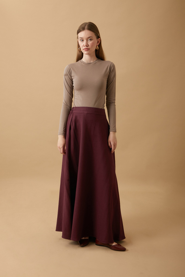 Pleated Panel Detail Skirt Set Burgundy - 9