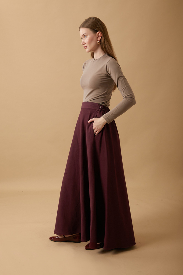 Pleated Panel Detail Skirt Set Burgundy - 11