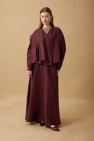 Pleated Panel Detail Skirt Set Burgundy - 6