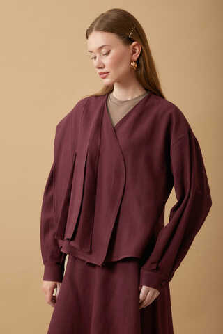 Pleated Panel Detail Skirt Set Burgundy - 12