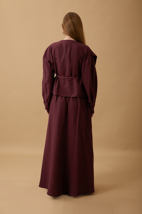 Pleated Panel Detail Skirt Set Burgundy - 15