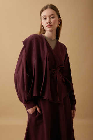 Pleated Panel Detail Skirt Set Burgundy - 7