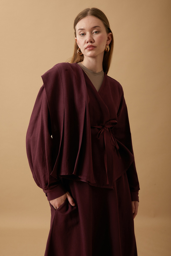 Pleated Panel Detail Skirt Set Burgundy - 7