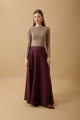 Pleated Panel Detail Skirt Set Burgundy - 9