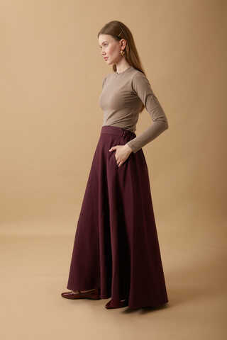 Pleated Panel Detail Skirt Set Burgundy - 11