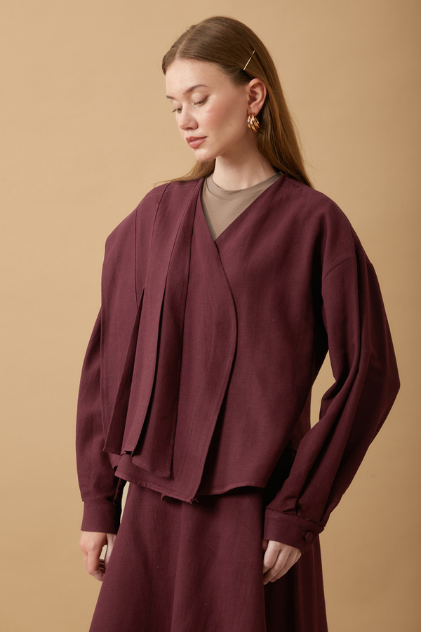 Pleated Panel Detail Skirt Set Burgundy - 12