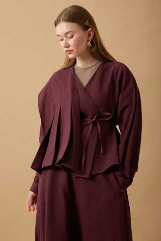 Pleated Panel Detail Skirt Set Burgundy - 5