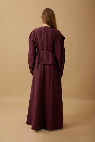 Pleated Panel Detail Skirt Set Burgundy - 15