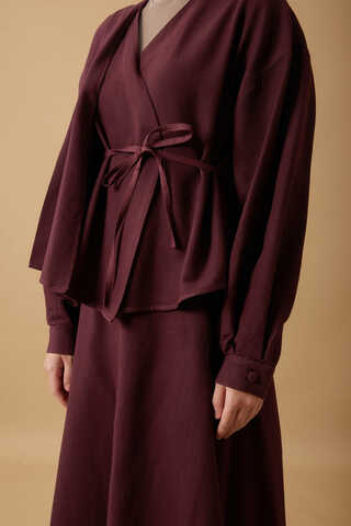 Pleated Panel Detail Skirt Set Burgundy - 10