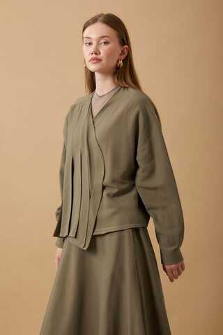 Pleated Panel Detail Skirt Set Khaki - 4