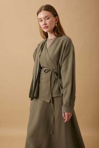 Pleated Panel Detail Skirt Set Khaki - 10
