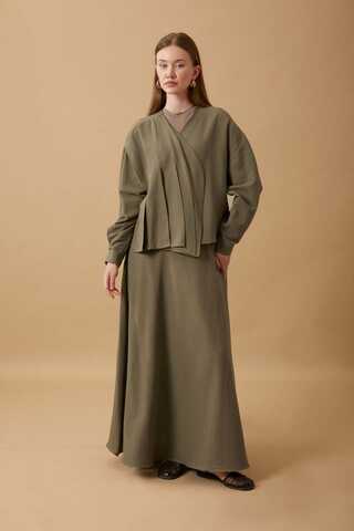 Pleated Panel Detail Skirt Set Khaki - 2
