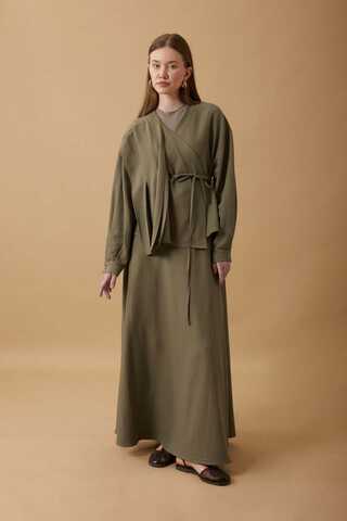 Pleated Panel Detail Skirt Set Khaki - 5