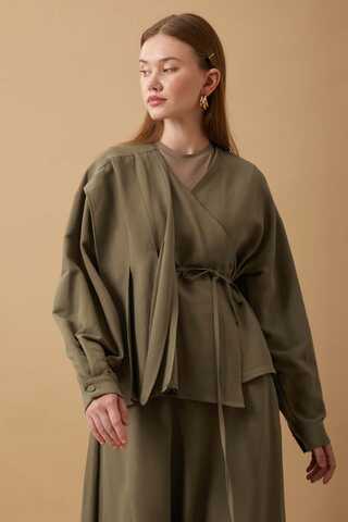 Pleated Panel Detail Skirt Set Khaki - 6