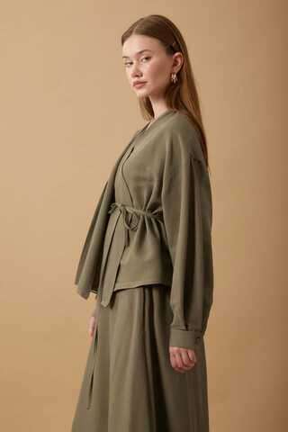 Pleated Panel Detail Skirt Set Khaki - 7