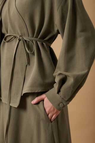 Pleated Panel Detail Skirt Set Khaki - 8