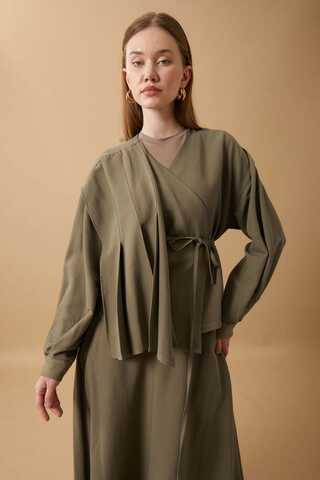 Pleated Panel Detail Skirt Set Khaki - 9