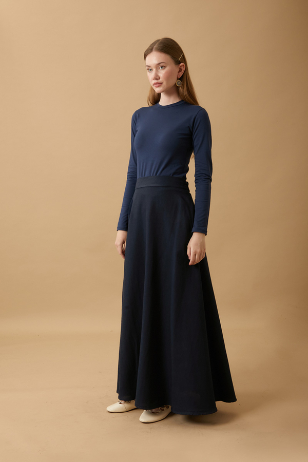 Pleated Panel Detail Skirt Set Navy Blue - 3