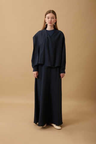 Pleated Panel Detail Skirt Set Navy Blue - 4