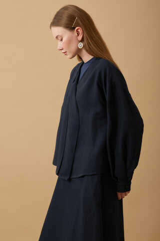 Pleated Panel Detail Skirt Set Navy Blue - 5