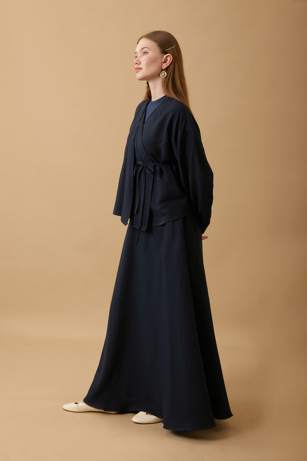 Pleated Panel Detail Skirt Set Navy Blue - 8