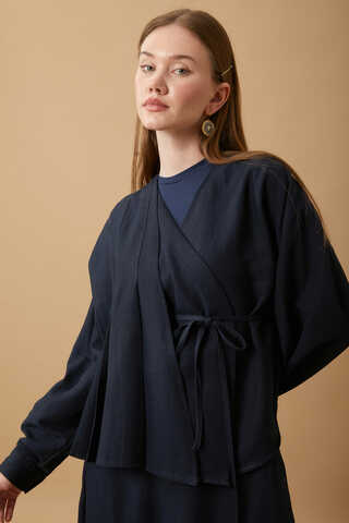 Pleated Panel Detail Skirt Set Navy Blue - 2